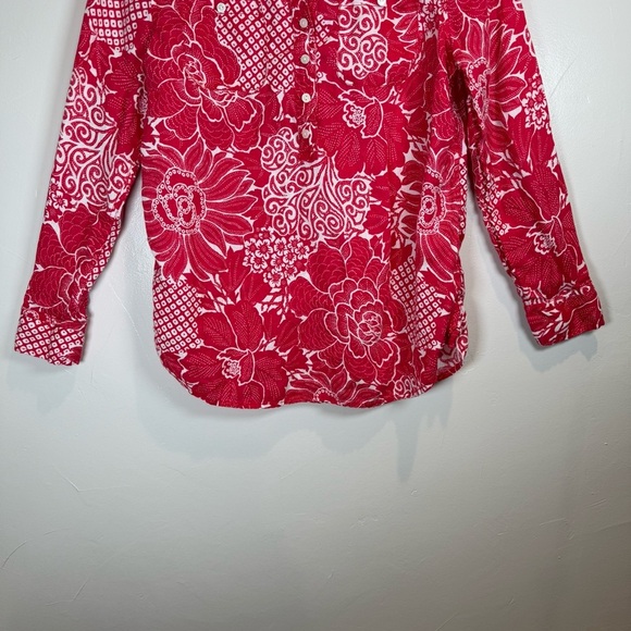 Talbots Long Sleeve Pink Floral Linen Shirt Size Small Petite - Picture 4 of 14